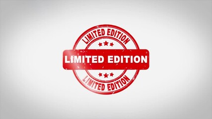 Limited Edition Signed Stamping Text Wooden Stamp Animation. Red Ink on Clean White Paper Surface Background with Green matte Background Included.