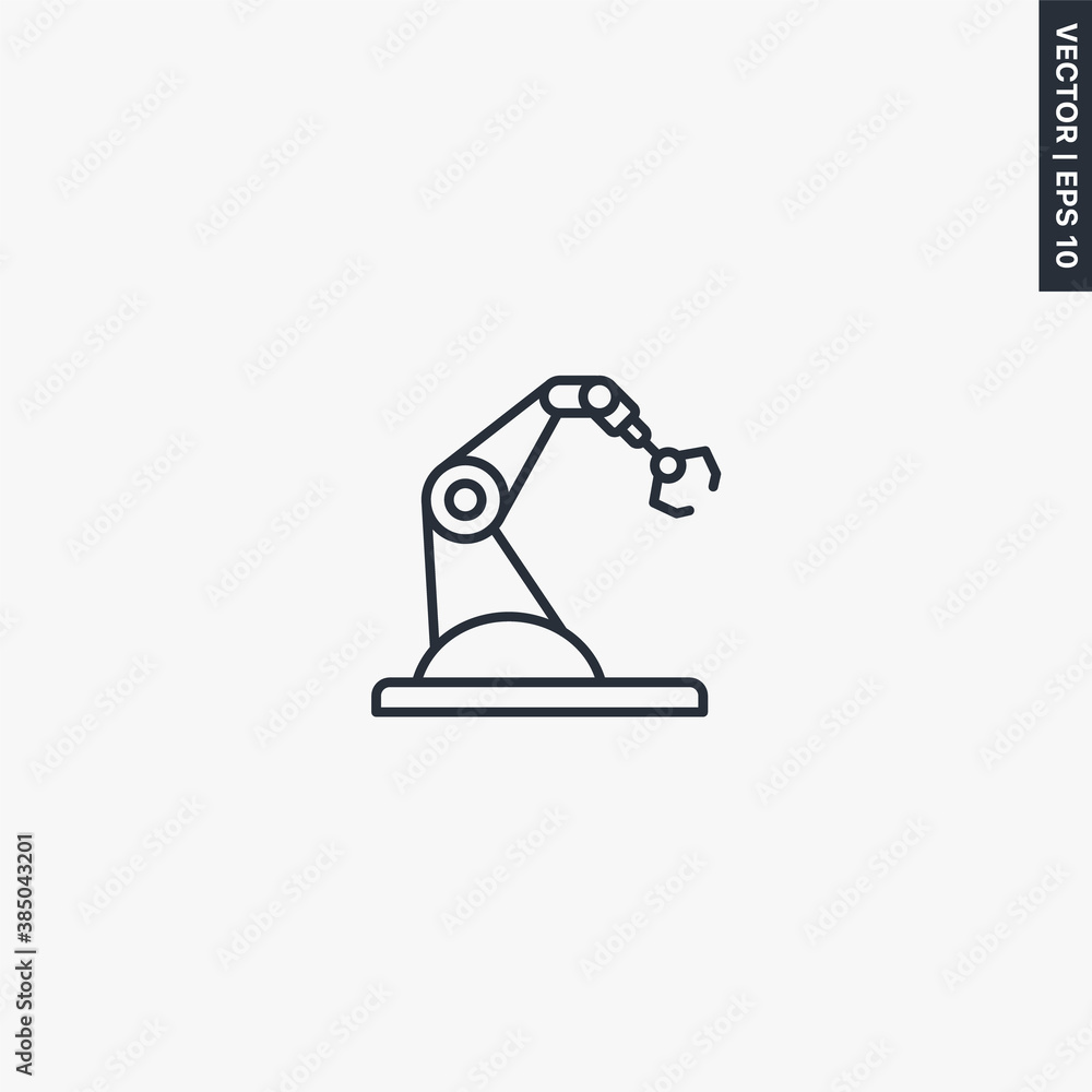 Poster robotic arm machine, linear style sign for mobile concept and web design