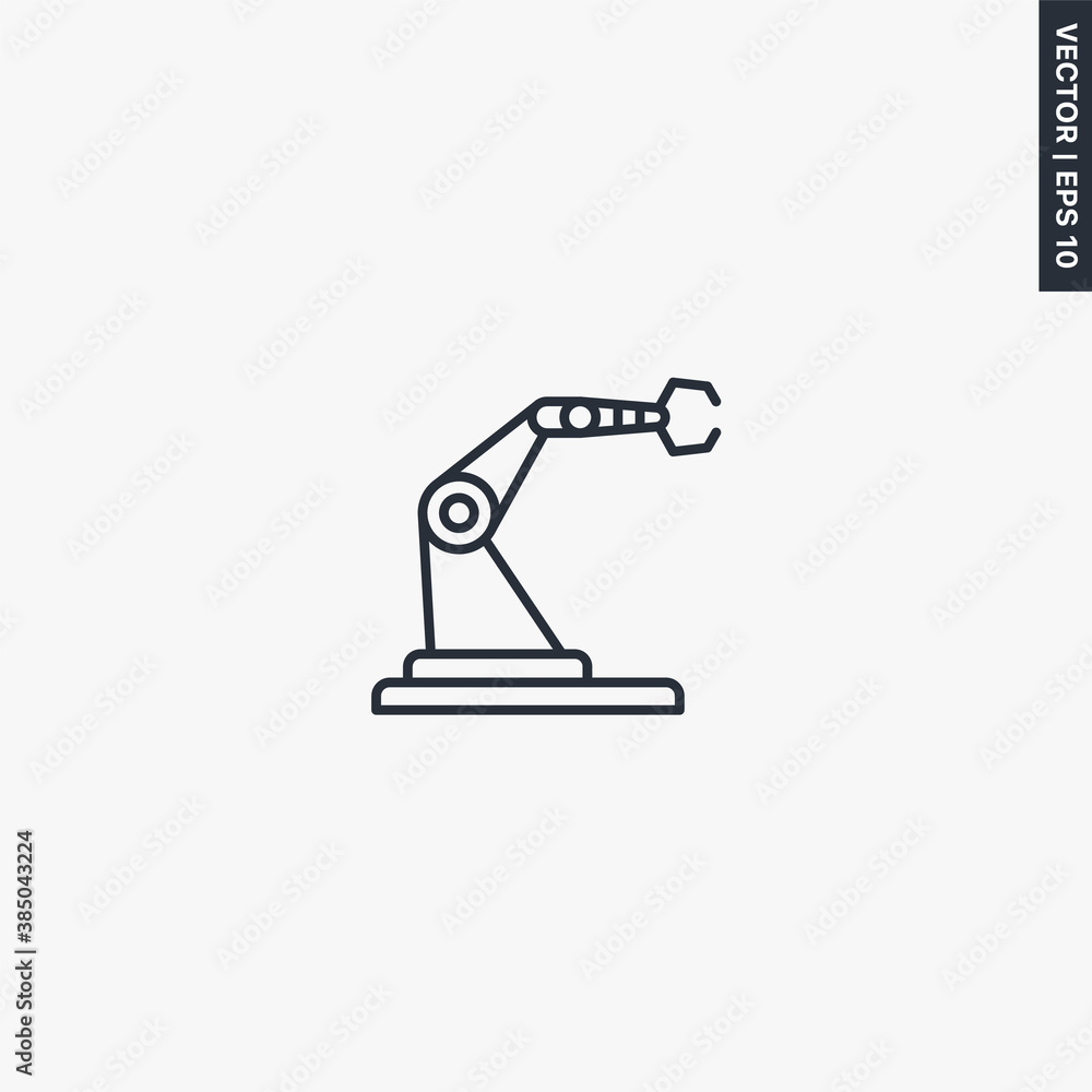 Poster robotic arm manipulator, linear style sign for mobile concept and web design