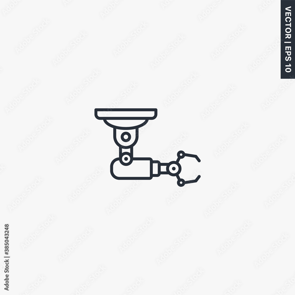 Aufkleber robotic assembly arm, linear style sign for mobile concept and web design