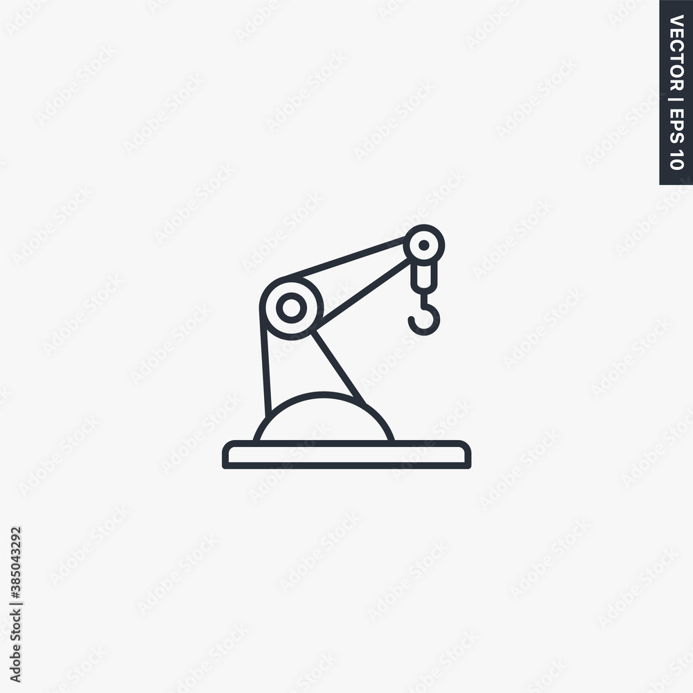 Poster robotic crane, linear style sign for mobile concept and web design