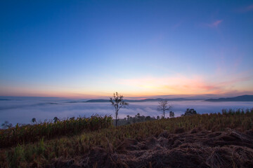 Fototapeta na wymiar sunrise over misty morning mountain