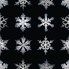 Seamless background of various drawn decorative snowflakes