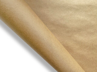 Swirling kraft paper on a white background. Clean template for text, your design. Background, texture