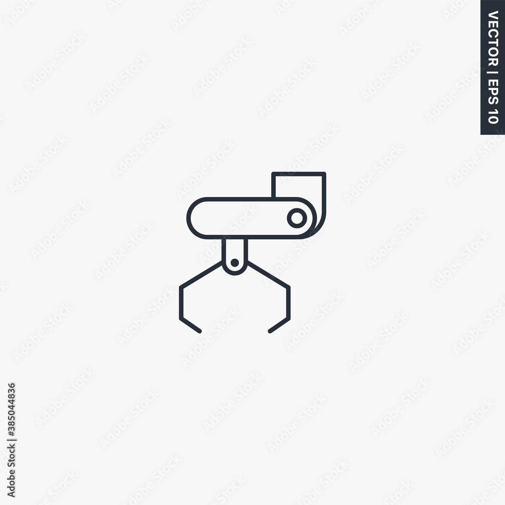 Poster machine concept industrial crane robotic hand, linear style sign for mobile concept and web design