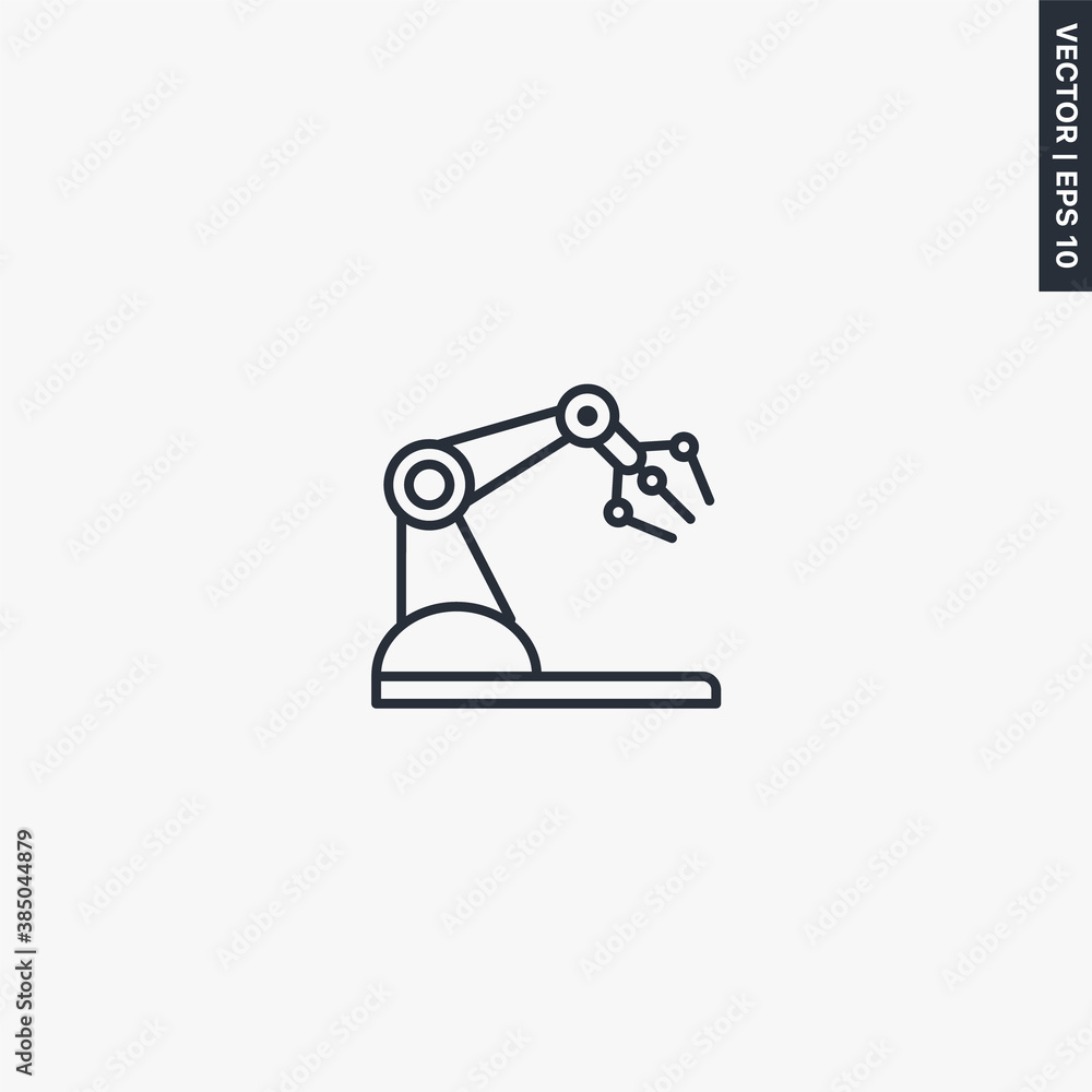 Poster machine concept industrial robotic hand, linear style sign for mobile concept and web design