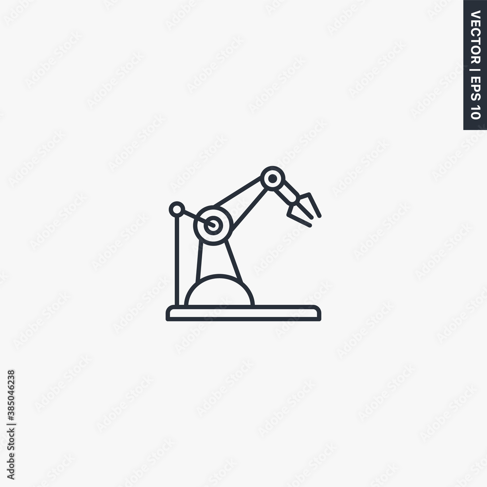 Poster machine concept industrial robotic hand manipulator, linear style sign for mobile concept and web de