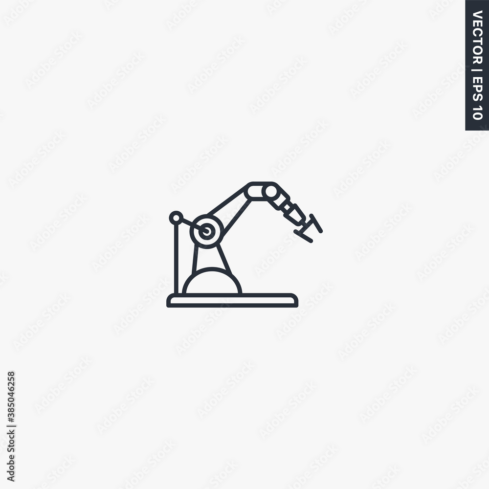 Aufkleber machine concept industrial robotic manipulator, linear style sign for mobile concept and web design