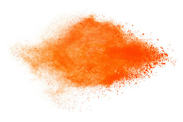 Orange powder explosion isolated on white  background.