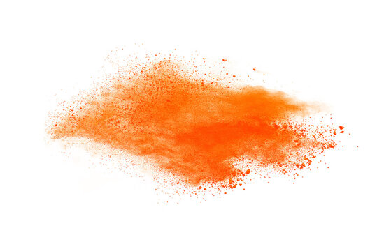 Orange powder explosion isolated on white  background.
