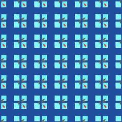 Seamless pattern with blue gift boxes. Festive blue Christmas background