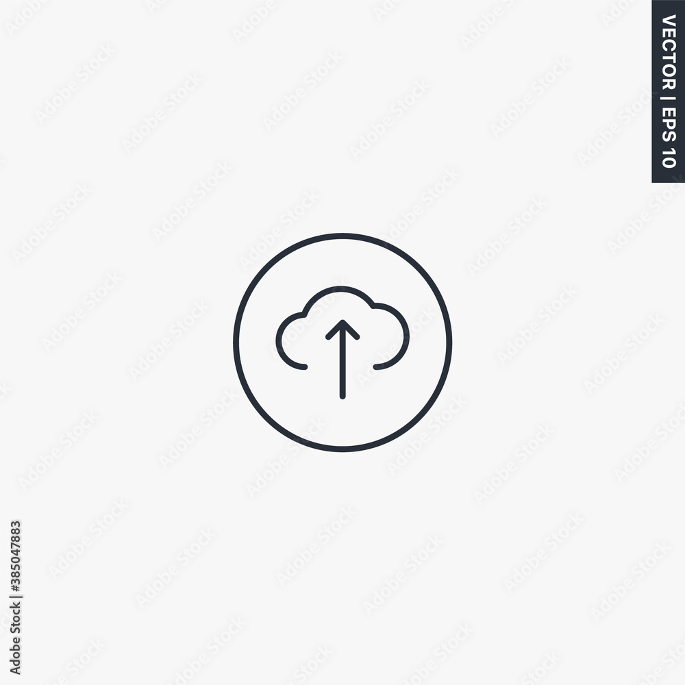 Poster cloud-computing, upload, linear style sign for mobile concept and web design