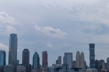 Fototapeta na wymiar Skyscrapers in the Jersey City Skyline and a Sky Background