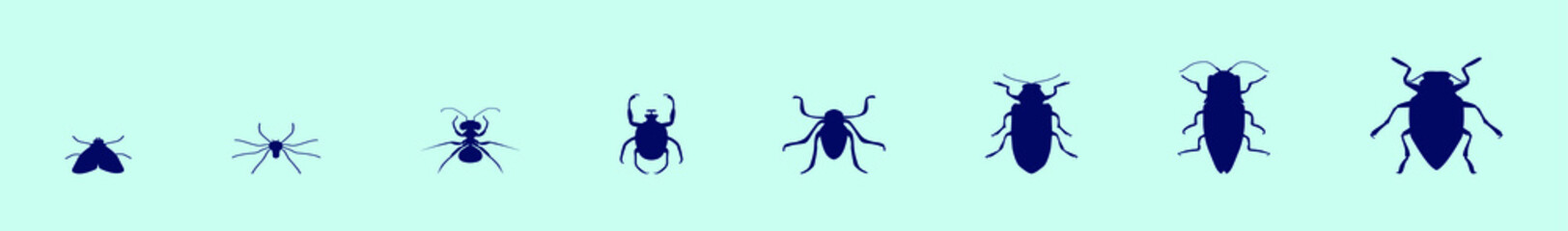 set of insect cartoon icon design template with various models. vector illustration isolated on blue background
