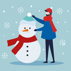 merry christmas man with snowman design, winter season and decoration theme Vector illustration