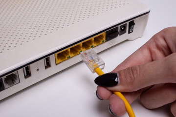 Internet modem and ethernet cable connection network
