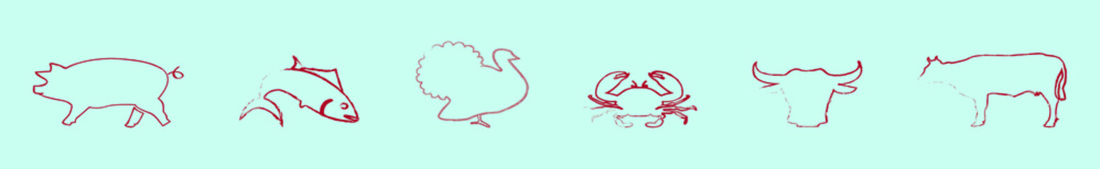 set of fish, crab, cow and more animals cartoon icon design template with various models. vector illustration isolated on blue background