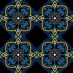 Blue and Gold Traditional Spanish Ornament Vector 