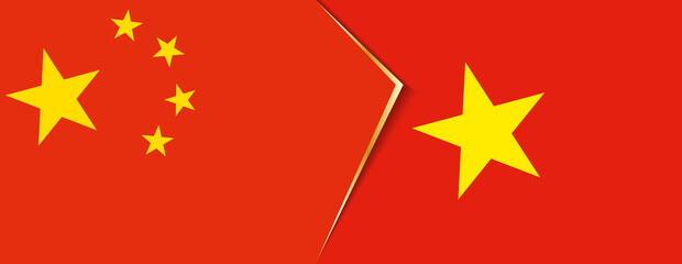China and Vietnam flags, two vector flags.