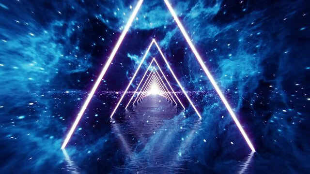 Neon Light Loop. This Clip is a Neon go through nebula with particle glow and camera fly to light in a seamless loop.