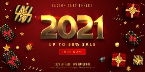 shiny golden color 2021 text, christmas style editable text effect
