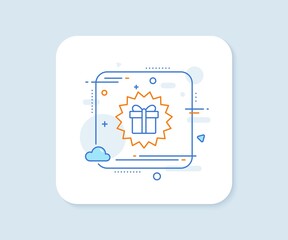 Gift box offer line icon. Abstract square vector button. Present or Sale sign. Birthday Shopping symbol. Package in Gift Wrap. Surprise gift line icon. Quality concept badge. Vector