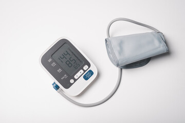 digital blood pressure show hypertension  result test on display screen