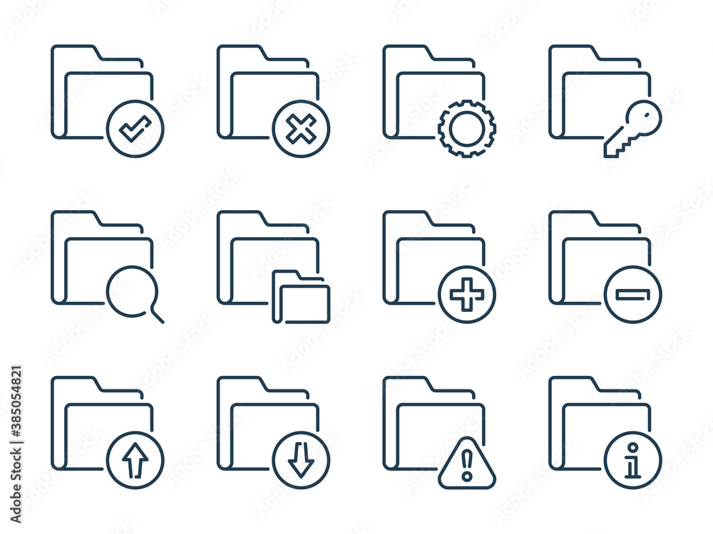 Poster folder and file management related vector line icons. documentation and folder preferences outline i