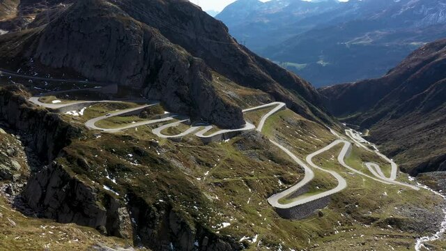 Gotthard Pass Street in Switzerland from above