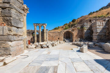 Beautiful pillars in the ruins of Ephesus, Selcuk, Izmir, Turkey	