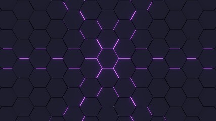Abstract 3D purple hexagon animation.