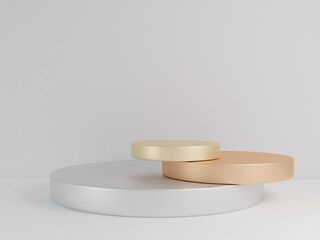 Scene with podium for mock up presentation in white color and minimalism style with copy space, 3d render abstract background