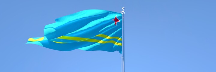 3D rendering of the national flag of Aruba waving in the wind