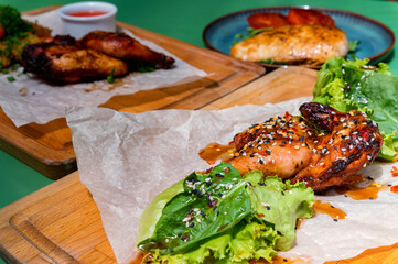 Juicy BBQ chicken leg quarters Food to go