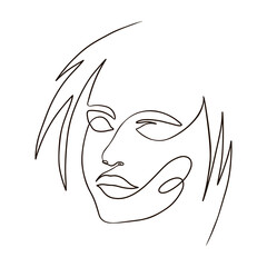 Woman face, continuous line. Vector illustration, isolated on white background.