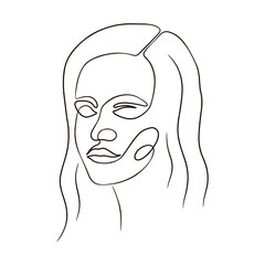 Woman face, continuous line. Vector illustration, isolated on white background.