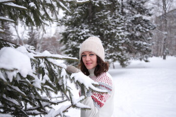 woman in winter forest