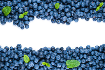 Fresh blueberry and mint isolated on white background.