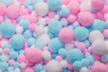 White, pink and blue soft pompons.