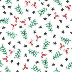 Christmas floral seamless pattern. Hand drawn style illustration. Winter holiday background for wallpaper, textile, fabric design.