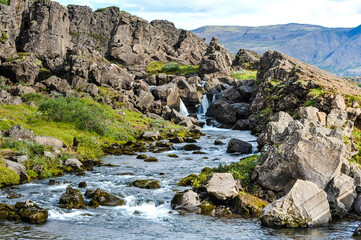 Naklejka na ściany i meble Beautiful landscape, Icelandic National Nature Park on the border of tectonic plates