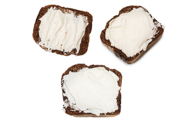 Brown bread and cheese isolated on white background.