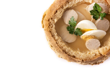 Zurek. Traditional Polish soup isolated on white background