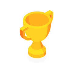 Golden trophy cup. First place. Flat 3d vector isometric illustration isolated on white background.