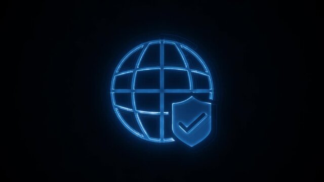 Abstract Technology Data Security Icon Reveal Animation/ 4k animation of an abstract cyber technology background with glowing stylized file security icon logo reveal