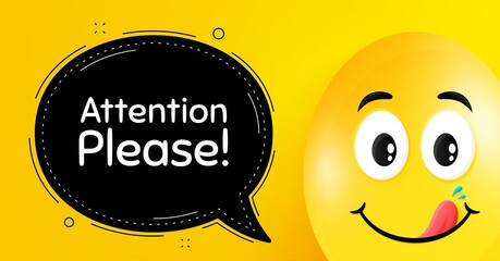 Attention please. Easter egg with yummy smile face. Special offer sign. Important information symbol. Easter smile character. Attention please speech bubble. Yellow yummy egg background. Vector