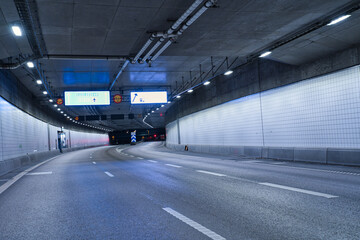 Inside a tunnel in Sweden, at night