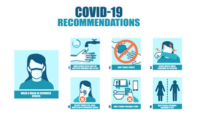 Coronavirus poster with tips and recommendations on how to stop spreading disease