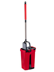 Fototapeta premium floor cleaning brush black with red bucket and spin