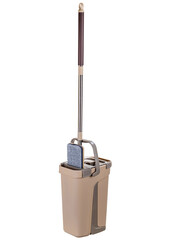 Fototapeta premium brush for cleaning the floor is beige with bucket and wringer